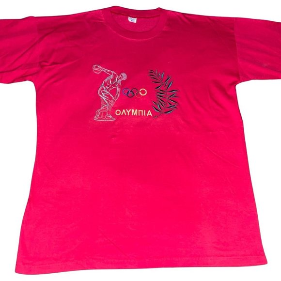 Vintage 90s Greece Olympics Embroidered Tshirt Mens XL - Picture 1 of 4